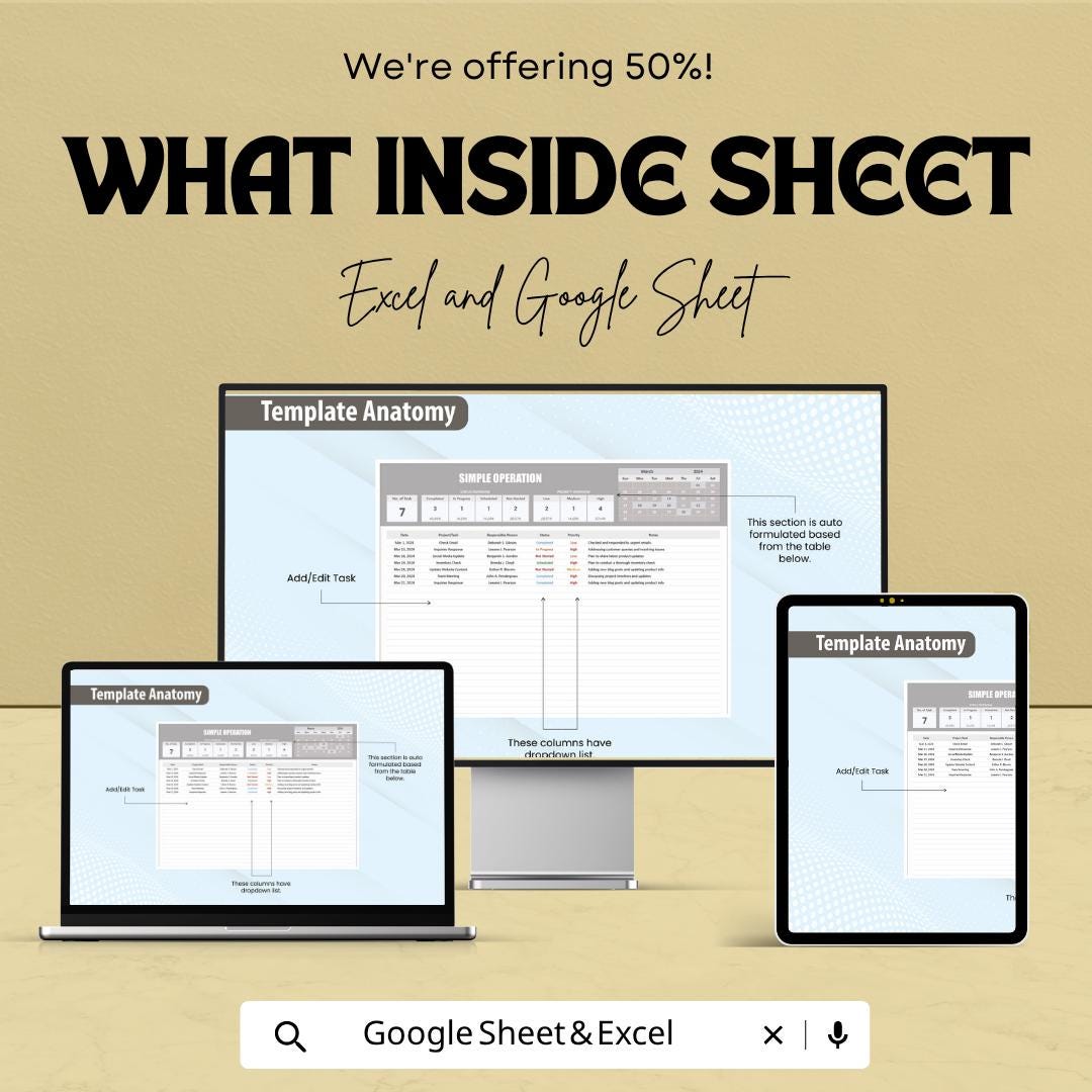 Simple Operations Template | Business Operations Tracker | Excel & Google Sheets Template | Workflow Management Spreadsheet |