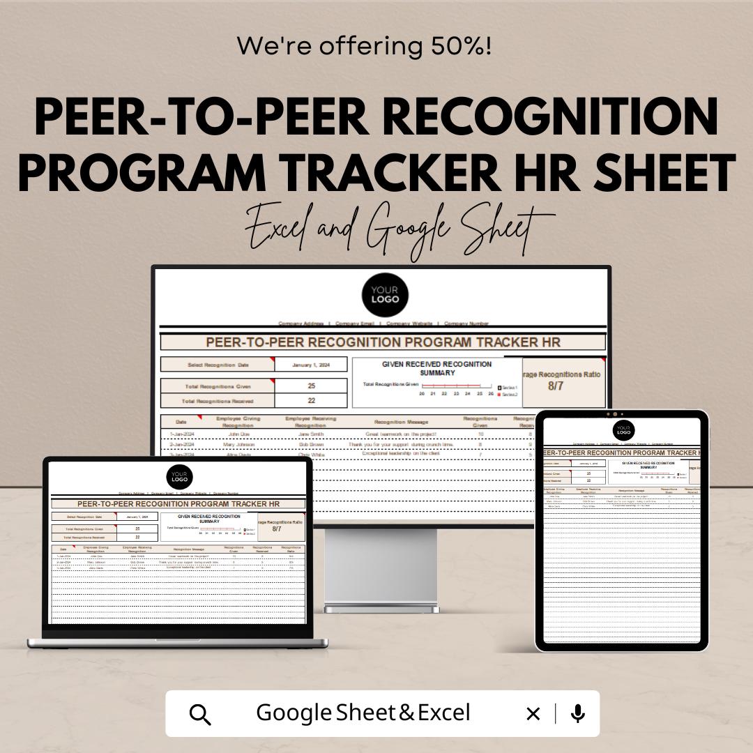 Peer-to-Peer Recognition Tracker HR Sheet | Employee Recognition Log | HR Google Sheets & Excel Template | Instant Download