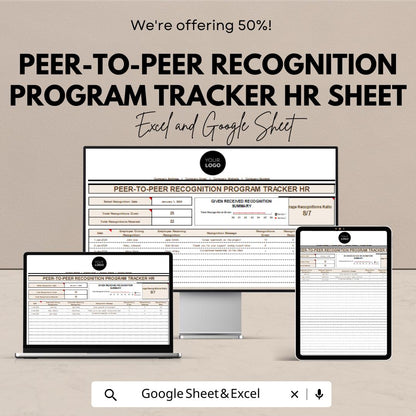 Peer-to-Peer Recognition Tracker HR Sheet | Employee Recognition Log | HR Google Sheets & Excel Template | Instant Download