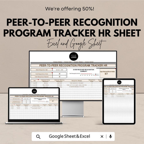 Peer-to-Peer Recognition Tracker HR Sheet | Employee Recognition Log | HR Google Sheets & Excel Template | Instant Download