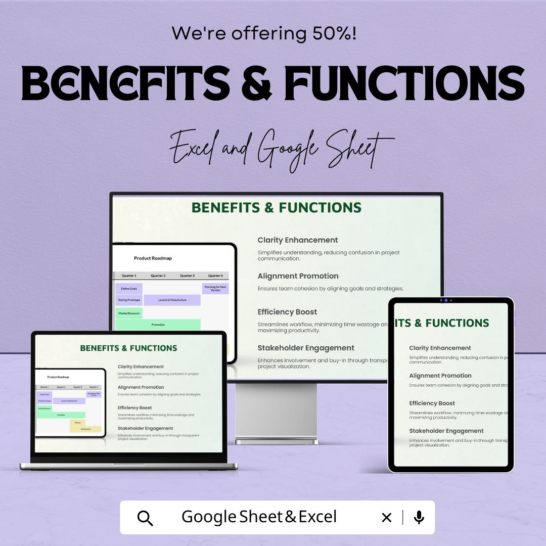 Simple Product Roadmap Sheet | Excel & Google Sheet Template | Product Development Plan | Editable Roadmap | Timeline for Teams |