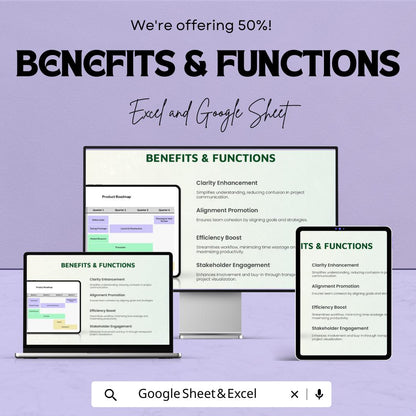 Simple Product Roadmap Sheet | Excel & Google Sheet Template | Product Development Plan | Editable Roadmap | Timeline for Teams |