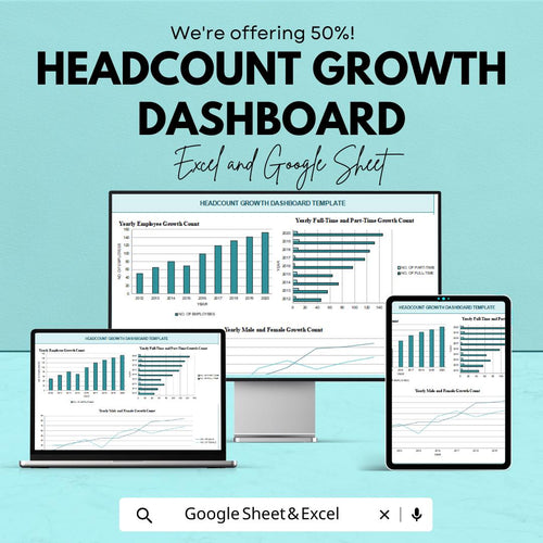Headcount Growth Dashboard | Excel and Google Sheets Template for Employee Tracking | Workforce Growth & Gender Analysis