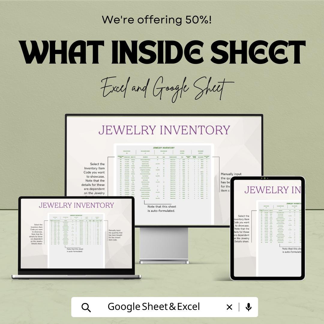 Jewelry Inventory Template | Excel & Google Sheets Jewelry Stock Tracker | Boutique Inventory Spreadsheet | Jewelry Business Inventory Log
