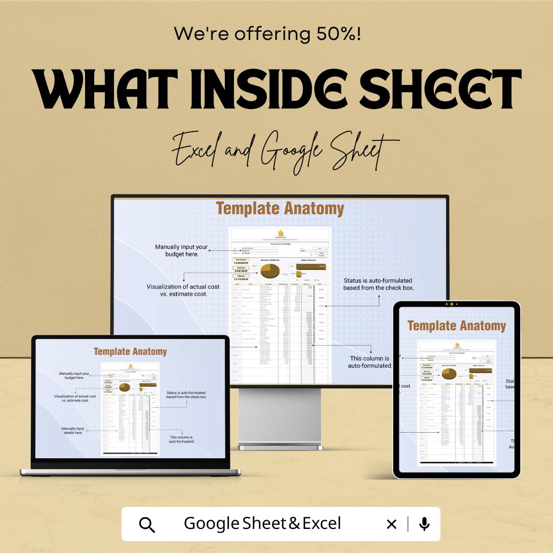 Yearly Construction Budget Template | Construction Cost Tracker | Project Budget Planner | Excel & Google Sheets