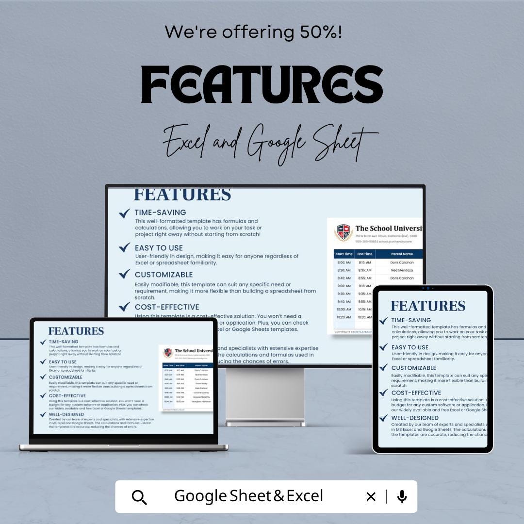Parent Teacher Conference Scheduler Template | School Meeting Planner | Teacher Schedule Template | Conference Sign Up Sheet