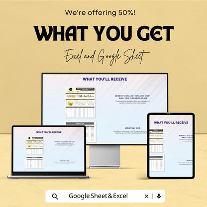 Benefits Utilization and Cost Analysis HR Dashboard | Excel & Google Sheet | HR Report Template | Business Metrics Spreadsheet