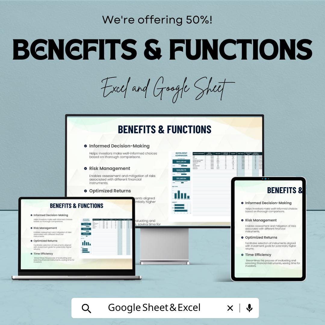 Financial Instrument Comparison Template | Investment Comparison, Risk Analysis, Portfolio Evaluation, Financial Metrics Template