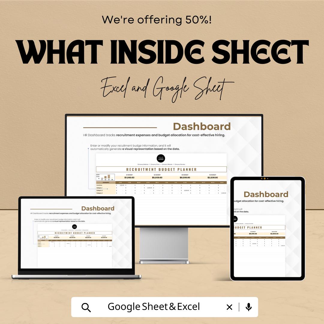 Recruitment Budget Planner HR Sheet | Excel & Google Sheets Template | Track Recruitment Expenses | Budgeting Tool for HR Departments