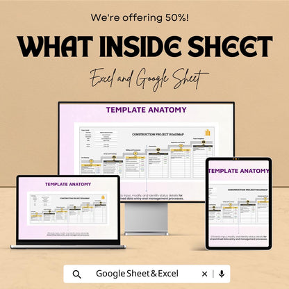 Construction Project Roadmap Template | Construction Project Management Spreadsheet | Project Timeline & Milestone Tracker