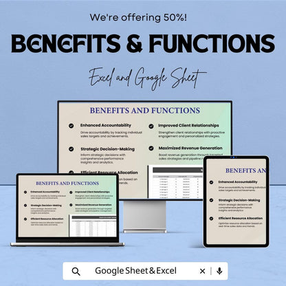 Sales Account Managers Dashboard | Sales Performance Tracker | Excel & Google Sheets | Account Metrics Report | Sales Analytics Template