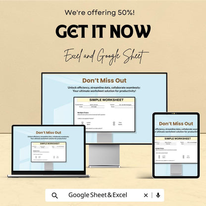 Simple Editable Worksheet Template | Google Sheets & Excel | Classroom Quiz Form | Homeschool Assignment | Digital Download