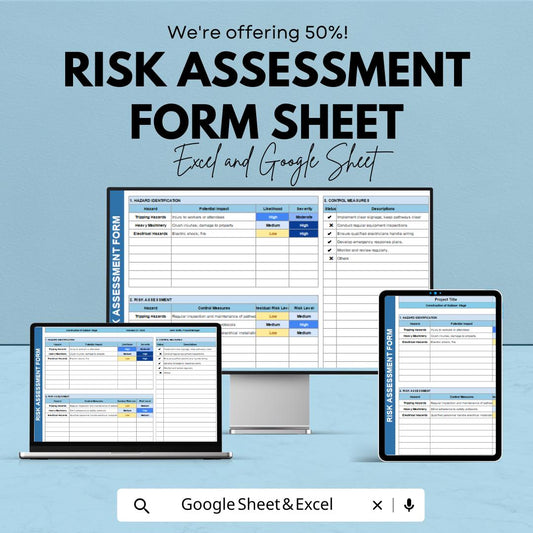 Risk Assessment Form Sheet | Project Risk Management Template | Safety Hazard Checklist | Excel & Google Sheets