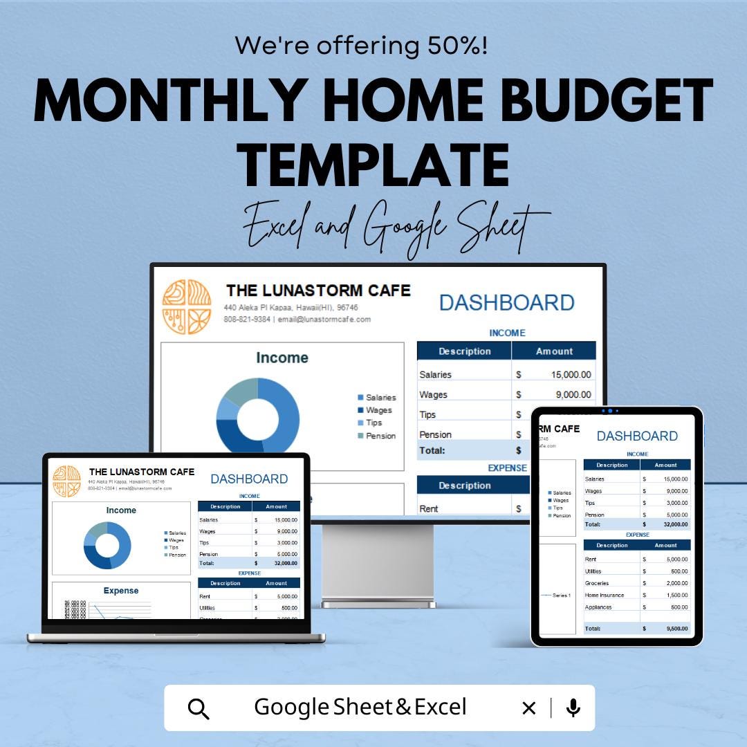 Monthly Home Budget Template | Home Budget Spreadsheet | Excel & Google Sheets Monthly Expense Tracker | Household Budget Planner