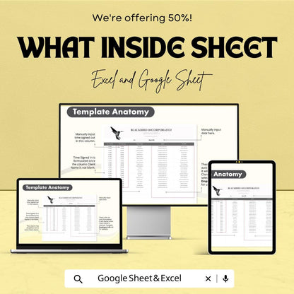Office Hours Sign-In Sheet Template - Excel and Google Sheet | Employee Attendance Tracker & Office Hours Log
