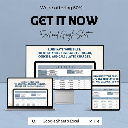 Utility Bill Template | Monthly Utility Expense Tracker | Household Bill Spreadsheet | Excel & Google Sheets | Utility Payment Management