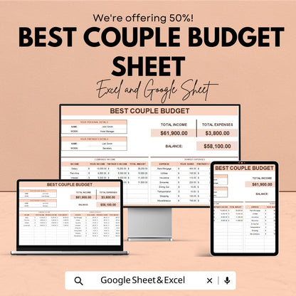 Best Couple Budget Sheet - Excel & Google Sheet for Joint Income, Expenses, Savings, and Financial Planning