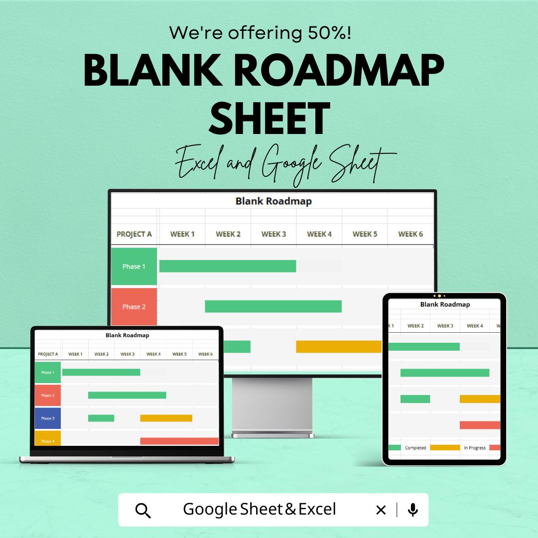 Blank Roadmap Sheet | Project Planner Excel & Google Sheet | Customizable Timeline Template | Task Management | Project Planning