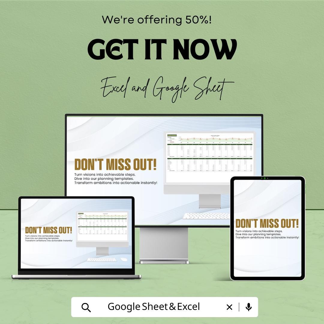 Financial Workbook Template | Excel and Google Sheets | Budget Planner, Income & Expense Tracker, Business Finance Organizer