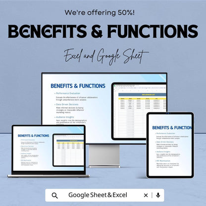 Social Media Marketing Influencer Metrics Sheet Template | Excel & Google Sheets | Influencer Analytics Tracker | Campaign Performance |