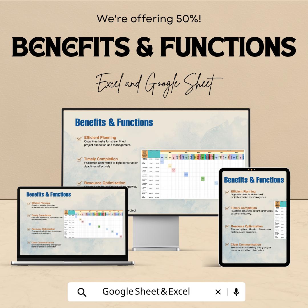 Construction Labor Schedule Template | Project Timeline Spreadsheet | Contractor Work Schedule | Gantt Chart Planner