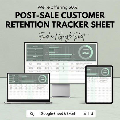 Post-Sale Customer Retention Tracker Sheet - Excel & Google Sheet | Track Customer Engagement and Retention with Automated Metrics