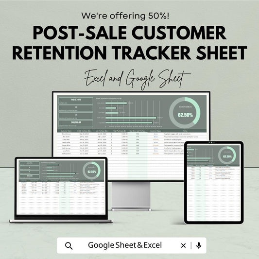 Post-Sale Customer Retention Tracker Sheet - Excel & Google Sheet | Track Customer Engagement and Retention with Automated Metrics