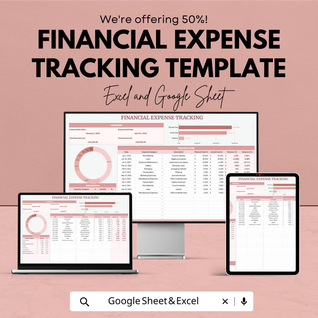 Financial Expense Tracking Template | Expense Tracker Spreadsheet | Budget and Spending Tracker | Excel & Google Sheets