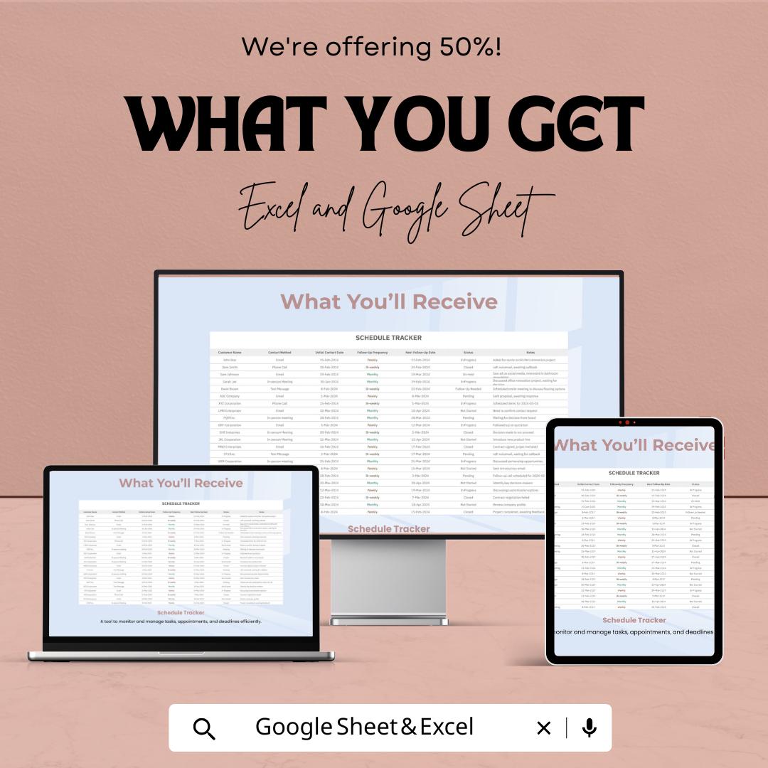 Customer Follow-Up Schedule Sheet | Excel and Google Sheets Template for Client Management & Reminders