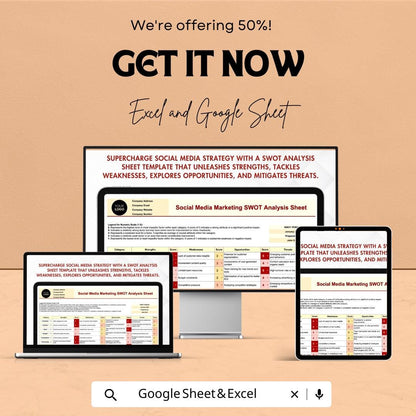 Social Media Marketing SWOT Analysis Sheet - Excel & Google Sheet Template for Strategy, Planning, and Performance