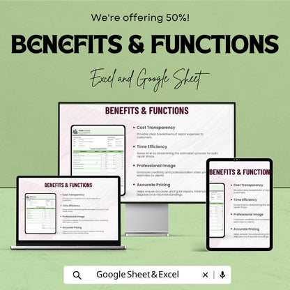 Printable Auto Repair Estimate Template | Garage Repair Quote Spreadsheet | Mechanic Service Estimate Form | Auto Shop Invoice Tracker |