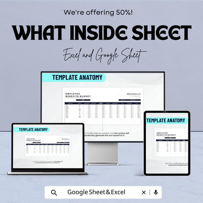 50% OFF - Employee Benefits Budget Sheet - Excel & Google Sheets | Manage Employee Benefits and Expenses | Benefits Tracking Template