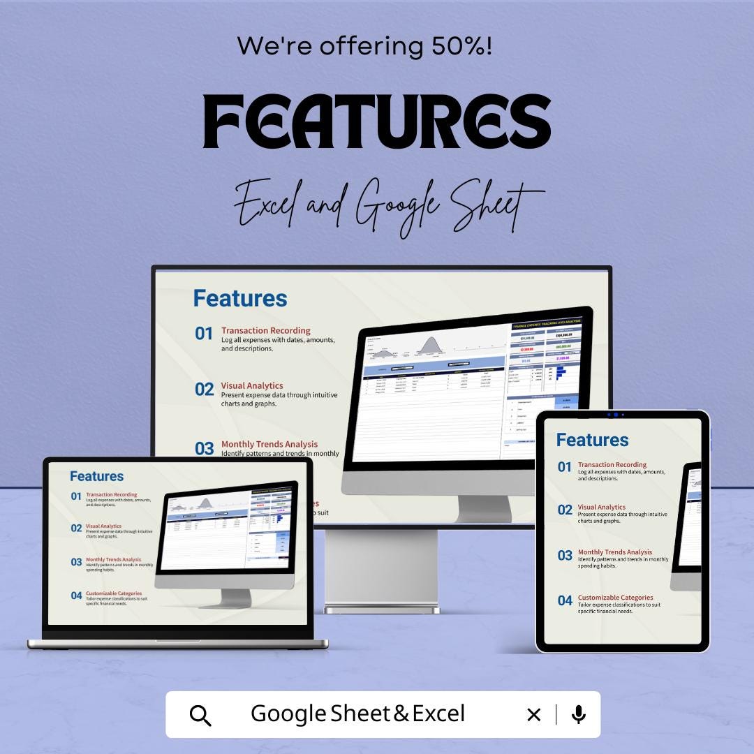 Finance Expense Tracker Spreadsheet | Expense Tracking and Analysis Template | Budget Expense Tracker | Finance Dashboard