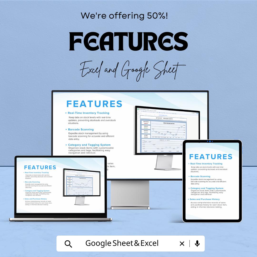 Stock Inventory Sheet for Small Business – Google Sheet – Track Purchases, Sales, Profit, and Stock Levels – Inventory Management Template