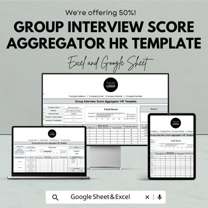 Group Interview Score Aggregator HR Template | Candidate Evaluation Tool | Interview Scorecard Excel & Google Sheets
