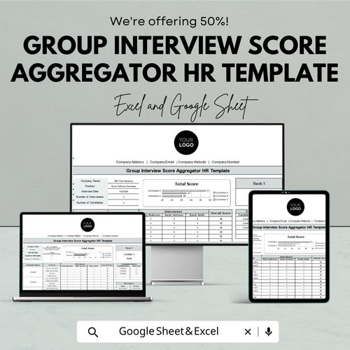 Group Interview Score Aggregator HR Template | Candidate Evaluation Tool | Interview Scorecard Excel & Google Sheets