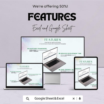 E-commerce Customer Feedback Template | Excel & Google Sheets | 50% OFF