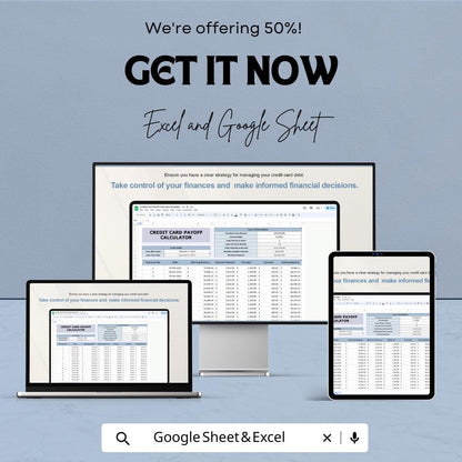 Credit Card Payoff Calculator - Google Sheet - Budget Planner, Debt Management Template, Track Credit Payments, Monthly Payment Calculator