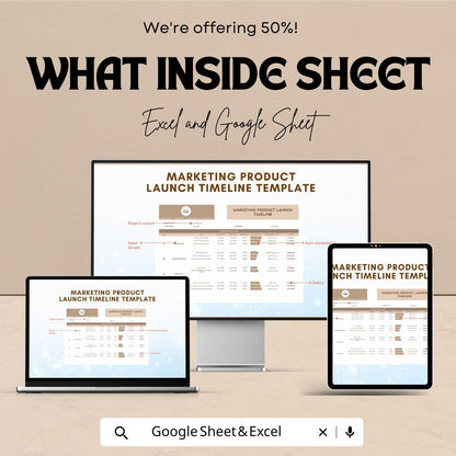 Marketing Product Launch Timeline Sheet | Excel and Google Sheet Template for Product Launch Plan | Project Timeline & Task Management