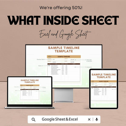 Sample Timeline Template | Project Planner Excel and Google Sheet | Task & Deadline Tracker | Editable Work Schedule Sheet