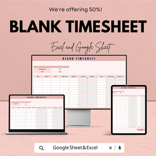 Blank Timesheet Template – Excel & Google Sheets – Employee Hours Tracker, Customizable Work Schedule, Editable Payroll System,