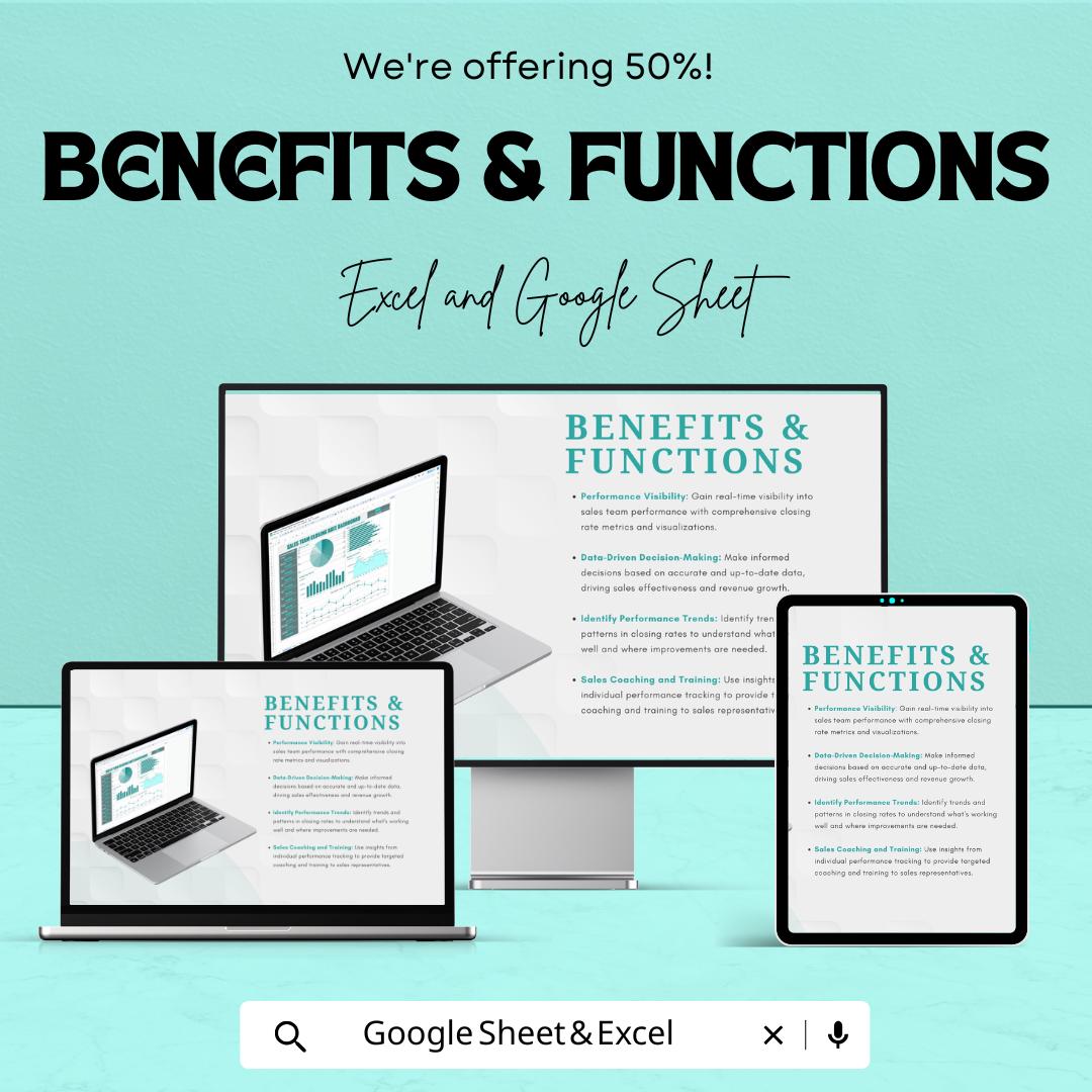 Sales Team Closing Rate Dashboard Sheet | Excel & Google Sheets Template | Monitor Sales Performance, Visual Metrics, and Data Insights