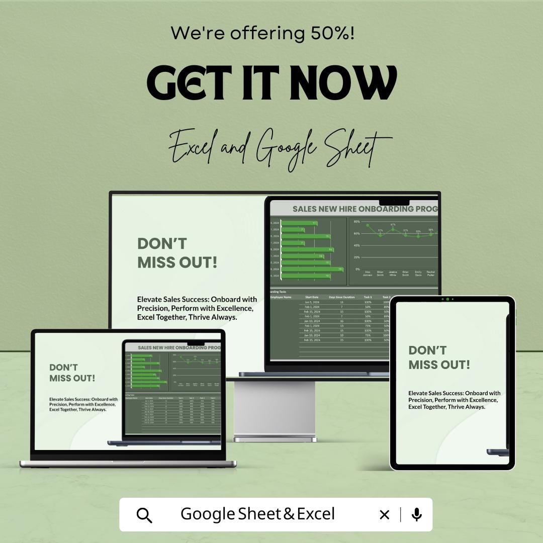 Sales New Hire Onboarding Progress Dashboard Template | Employee Training Tracker | HR Performance Dashboard | Excel & Google Sheet | Team