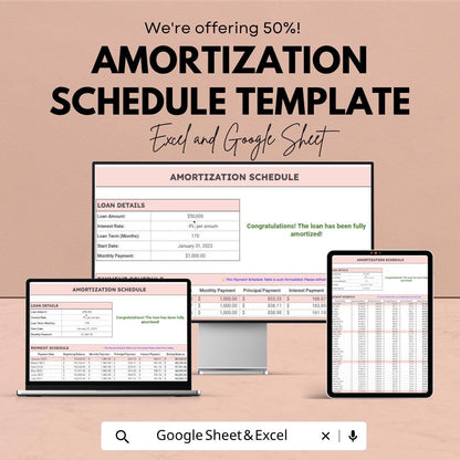 Amortization Schedule Template | Loan Payment Calculator | Mortgage Tracker Spreadsheet | Loan Repayment Sheet
