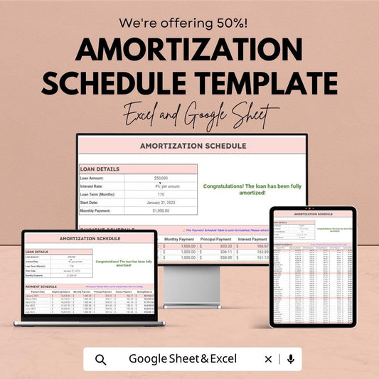 Amortization Schedule Template | Loan Payment Calculator | Mortgage Tracker Spreadsheet | Loan Repayment Sheet