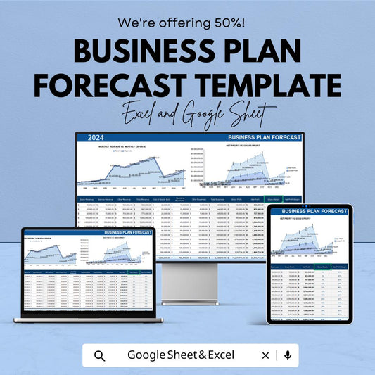 Business Plan Forecast Template | Financial Projection sheet | Revenue and Expense Forecast | Excel & Google Sheets | Business Planner