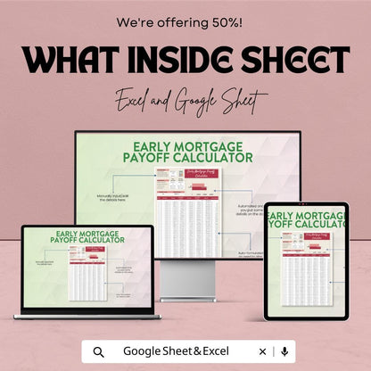 Early Mortgage Payoff Calculator | Excel & Google Sheets Mortgage Tracker | Extra Payment Calculator | Home Loan Amortization Planner