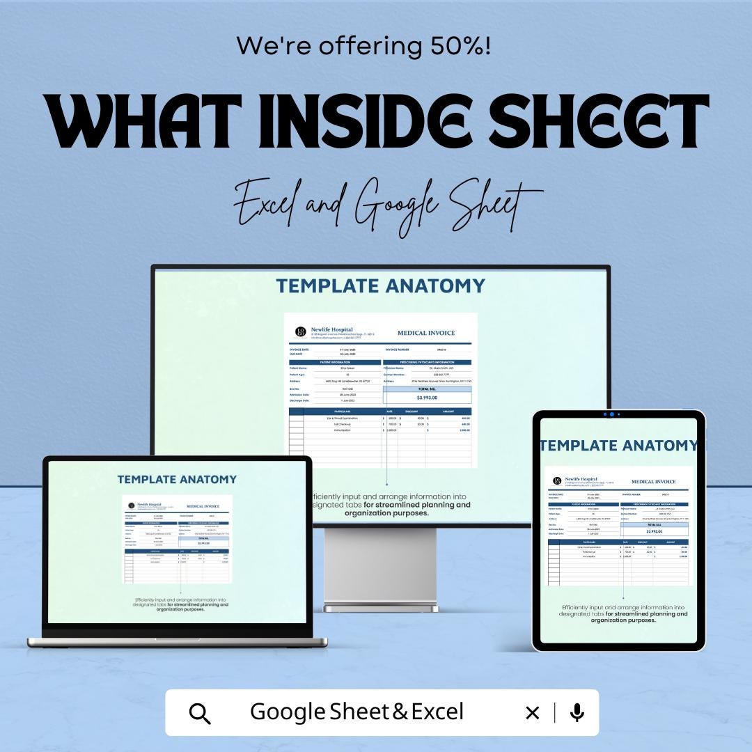 Medical Invoice Sheet - Customizable Template for Healthcare Billing, Excel & Google Sheets, Easy-to-Use Medical Invoice Format