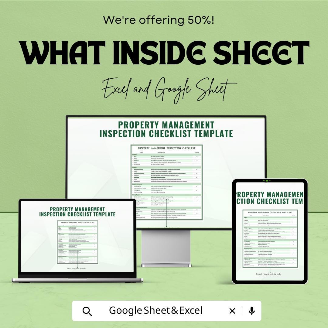 Property Management Inspection Checklist Sheet | Google Sheets Template | Property Inspection, Maintenance & Tenant Satisfaction |
