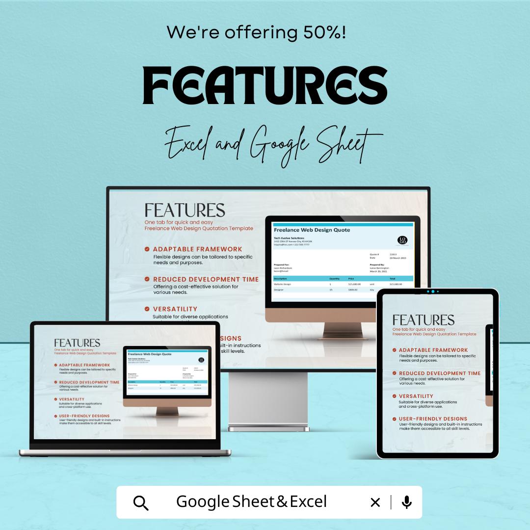 Freelance Web Design Quotation Template - Google Sheets Invoice for Web Designers, Instant Download, Professional Quote Generator